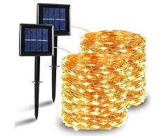 [2 Stück] Nurkoo Solar Lichterkette Aussen, 12M 120 LED Außen IP64 Wasserdicht Kupferdraht Lichterketten für Weihnachten Partys Garten Hochzeiten Dekoration, Warmweiß