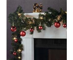 Wohaga Weihnachtsgirlande Tannengirlande Lichterkette 270cm 180 Spitzen 20 Lampen 16 Kugeln Rot