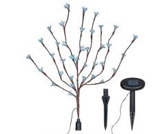 Nexos Solarlampe Kirschblüten Lichterbaum 36 LEDs kaltweiß mit Blinkfunktion Zweig mit Blüten 78 cm Leuchtblüten Solarblüten Gartenbeleuchtung LED Baum