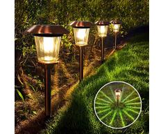 FLOWood Solar Gartenleuchte Solarlampe für Garten Außen Solarleuchte für Garten Solarleuchte für Außen 2 Modi mit Erdspieß Glas + Edelstahl IP65 wasserdicht ∅15 x 47 cm 4 Stück