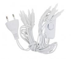 Lichterkette 10 Lämpchen Dioden weiß - Mit Strom-Stecker & Schalter für Innen - Inkl. 2 Ersatzbirnen - Zuleitung 1,5 m - Fassungsabstand 15 cm