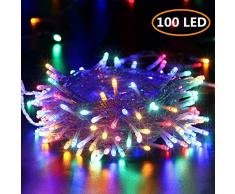 100 LED Lichterkette Bunt, BrizLabs Außen Lichterkette Batterienbetriebe 8 Modi Wasserdicht Weihnachtsbeleuchtung mit Timer für Innen Weihnachtsbaum Zimmer Hochzeit Deko, Durchsichtigen Kabeln