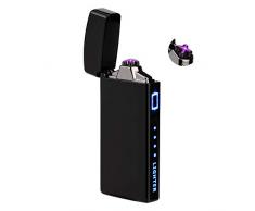 TOPKAN Lichtbogen Feuerzeug, USB Elektro Feuerzeug, Doopel Elektrisches Feuerzeug, Winddchtes USB Aufladbar Plasma Feuerzeug Mit Batterieanzeige (Schwarz)
