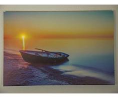 Dapo LED Leinwandbild 3D Wandbild mit Beleuchtung Bild 40x60cm Leuchtbild Wanddekoration LED-Bild (Strand Boot 40x60cm)