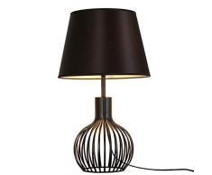 LED Schmiedeeisen Tischlampe Vintage Schwarz Metall Kreative Rund Hardware Lampenfassung Transluzent Leinen Stoff Lampenschirm Innenbeleuchtung Wohnzimmer Schlafzimmer Nachttischlampe,Black