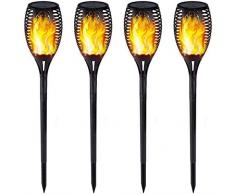 Solar-Fackelleuchte mit flackernder Flamme, Outdoor-Solar-Laterne mit Flammeneffekt, Garten-Spots, Landschaftsdekoration, Stab-Licht für Terrasse, Auffahrt, Weg, 4 Stück, Schwarz , Large