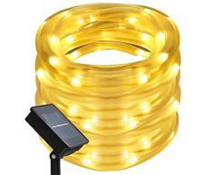 Solar-Lichtschlauch Lichterkette, 12m 100 LEDs, wasserdicht IP65, tragbar, Außenlichterkette, LED Lichterketten Für Hochzeit, Party und Weihnachten, Weihnachtsbeleuchtung [Energieklasse A+] (Warmweiß)