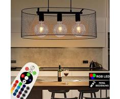 Decken Pendel Lampe Fernbedienung Retro Geflecht Hänge Strahler Leuchte schwarz dimmbar im Set inkl. RGB LED Leuchtmittel