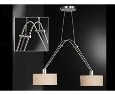 Edle 2-flammige Pendelleuchte FULLA, Nickel matt / Schirme beige, Länge 94cm, E27-Fassungen