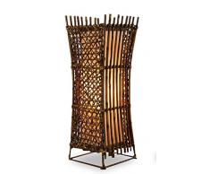 Asia Wohnstudio Asiatische Nachttischlampe Konkav Tischlampe aus Bambus und Rattan (Handarbeit) Tischleuchte E27 Fassung