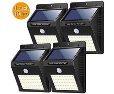 Yacikos Solarleuchten Außen, (4 Stück) 40 LED Solarlampe mit Bewegungsmelder Solar Wandleuchte Solarlicht Wasserdichte Solar Beleuchtung Energiesparende Solarbetriebene Kabelloses Sicherheitslicht