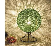 EXQULEG Hanf Ball kleine Tischlampe Schlafzimmer kreative LED Massivholz Schnur Rattan Ball Tisch Lampe Ball kleine Tischlampe USB Nachtlicht (Grün)