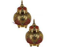 2er Set Orientalische Messing Tischlampe Lampe Abidah 28cm in Gold | Marokkanische Tischlampen klein Lampenschirm goldfarben | kleine Nachttischlampe modern für Vintage Retro & Landhaus Stil Design