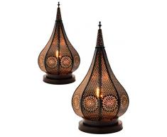 2er Set Orientalische kleine Tischlampe Lampe Kais 38cm Schwarz E14 | Marokkanische Tischlampen klein aus Metall, Lampenschirm | Nachttischlampe modern, für Vintage, Retro & Landhaus Stil Design