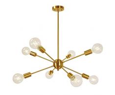 LIBINA Retro Loft Industrielle Satellitenleuchter Gold Bronze Überzogen Schmiedeeisen Lampe Sputnik 8-Lights Messing Modern Anhänger Beleuchtung Montieren Deckenleuchte Für Schlafzimmer