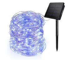 Ankway Solar Led Lichterkette (200 LED, 72 ft/ 22M, 8 Modi), wasserdicht Solar Lichterkette mit 3-Strang Kupferdraht für außen/innen, Garten, Schlafzimmer, Party, Weinachten, Hochzeit (Blau)