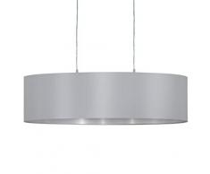 EGLO Pendellampe Maserlo, 2 flammige Textil Pendelleuchte, Hängeleuchte oval aus Stahl und Stoff, Farbe: Nickel matt, grau, silber, Fassung: E27, L: 78 cm