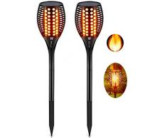 TaoTronics Garten Fackeln 2 Stück Solarleuchte, Solar Garten Licht Gartenleuchten Solar Fackel Solarlampen für Außen, mit realistischen Flammen und IP65 wasserdicht