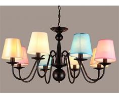 Uncle Sam LI- Amerikanischer Retro-Eisen-Kronleuchter bunter Tuch Lampenschirm (größe : 8 Heads)