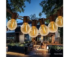 Tomshine Lichterkette Außen 25 Led Birnen + 3 Ersatzbirnen, 12M G40 Led Lichterkette Glühbirne Wasserdichte Lichterkette für Garten, Hochzeit Party,Weihnachten