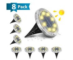 AMBOTHER A-SL-01 Solar Bodenleuchten, 8 LEDS Solarleuchten Solarlampen Gartenleuchten für Außen, 3000K Warmweiß Solarlicht Garten Licht, IP65 Wasserdicht für Rasen, Patio, Hof, 8er Pack