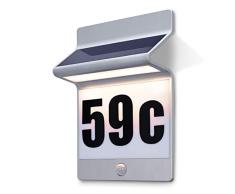 Solar Hausnummernleuchte aus Aluminium natur eloxiert - Lichtfarbe warmweiß 3000K und kaltweiß 6000K - 2,2 Watt Echtglas Solarmodul - integrierter Bewegungsmelder + Fernbedienung - esotec 102651