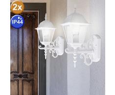 2er Set Wand Außen Laternen Glas Alu Fassaden Landhaus Stil Leuchten weiß Terrassen Strahler E27