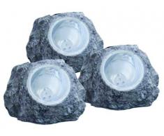 3er SET Solar-Gartenstrahler Selbstaufladend Aussenleuchte Stein-Design Globo Solar