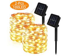 【2 Stück】Solar Lichterkette Aussen, Molbory 10M 100 LED Lichterkette Außen Wasserdicht KupferDraht 8 Modus Solarlichterkette Deko für Garten, Balkon, Terrasse, Tor, Hof, Hochzeit, Party (Warmweiß)