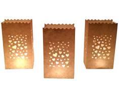 10 Stück Papier Lichttüten Lichtertüten Herzen für Teelichter Kerzen Laternen weiß Kerzenhalter Deko Tischdeko Kerzentüten Hochzeit