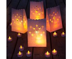 Frux Home and Yard 24 Flammenlose Teelichter, gelb -flackernde LED-Teelichtkerzen mit 12 Lichttüten