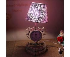 FZYUAN LED Tischlampe, Mit Augenschutz Clock Schreibtischlampe Schmuckkästchen Baby Nachtlicht Füttern Schmiedeeisen Tischlampe Multifunktionale Tischlampe Aus Schmiedeeisen,Purple