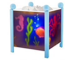 Trousselier - Meer - Nachtlicht - Magische Laterne - Ideales Geburtsgeschenk - Farbe Holz blau - animierte Bilder - beruhigendes Licht - 12V 10W Glühbirne inklusive - EU Stecker
