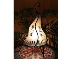 Orientalische Tischlampe Zeliha 42cm Lederlampe Hennalampe Lampe | Marokkanische kleine Tischlampen aus Metall, Lampenschirm aus Leder | Orientalische Dekoration aus Marokko, Farbe Natur