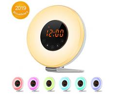 KULSAO Lichtwecker 7 Farben Light Wake-Up Licht Wecker LED Nachtlicht Sonnenaufgang Sonnenuntergang Simulation mit FM Radio 10 Helligkeitsstufen 6 Natürliche Sounds Digitale Zeitanzeige