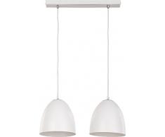 Pendelleuchte Weiß 2-flammig E27 runder Schirm Chrom-Details zeitlos schlicht Hängelampe Esstisch Wohnzimmer