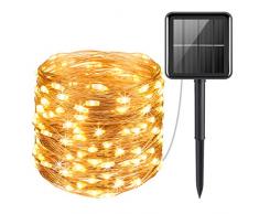 Criacr 100 LED Solar Lichterkette, 2 Modi, 10M / 33ft Solar Kupferdraht Lichterkette, Solarbetriebene IP65 Wasserdicht Lichterkette, Lichterkette außen für Party, Weihnachten, Fest Deko usw (Warmweiß)