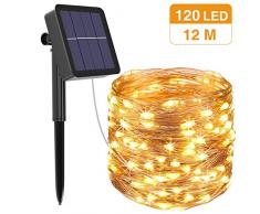 btfarm Solar Lichterkette Aussen, 12M 120Led Lichterkette Solarlichterkette für Außen Wasserdicht KupferDraht 8 Modus Outdoor Lichterkette Deko Draußen für Garten,Balkon,Hochzeit,Weihnachten Warmweiß