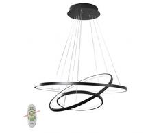 FIERCE TIGER Moderne LED Pendelleuchte Esstisch 76W LED 3-Ring LED Dimmbar Fernbedienung Hängeleuchte Wohnzimmer Deckenleuchte Schlafzimmer Höhenverstehbar Hängelampe Kronleuchter 60/40/20cm (Schwarz)