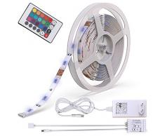 B.K.Licht LED Strip 5m, LED Stripes, Lichterkette, Band, Streifen, LED Leiste, LED Lichtleiste, LED Bänder, Lichterkette LED, weiß, bunt, inkl. Fernbedienung, inkl. Farbwechsel, selbstklebend