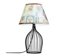Tisch- & Nachttischlampen Nordic Schmiedeeisen Tischlampe Wohnzimmer Studie Tischlampe Kreative Hohl handbemalte Stoff Nachttischlampe Knopfschalter Licht für Schlafzimmer (Color : D)