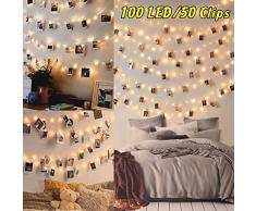 WEARXI Lichterketten für Zimmer Deko - 10M 100 LED Foto Lichterkette mit Klammern für Fotos, Lichterkette Bilderrahmen collagen, Dekoration Wohnung Modern, innen, Haus, Weihnachten, Hochzeit