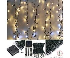 Lichtervorhang Solar Außen 2m x2m,Vorhang Lichterkette,8 Modus,200 LED Wand Fenster Hintergrund Dekor Lichterketten für Party Zuhause Garten pavillon Geburtstag Dekor,Dunkelgrünes Kabel-Warmweiß