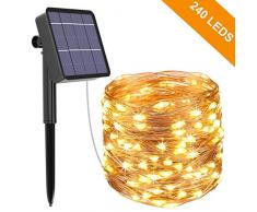 Solar Lichterkette Aussen, Kolpop 24M 240 LED Außen Wasserdicht Kupferdraht Lichterketten für Weihnachten Partys Garten Hochzeiten Dekoration, Warmweiß