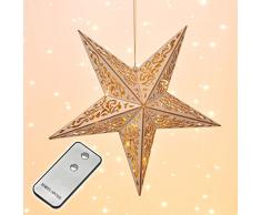 LED Holz Weihnachtsstern - Fensterdeko mit Fernbedienung - Deko Stern Hängelampe