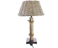 SIDCO Tischlampe Tischleuchte Korblampe Nachttischlampe Holz Lampe Treibholz 47cm