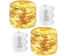 KooPower 2stk 100er LED Silber Lichterkette Batterie Lichterketten Außen，Silberdraht Lichterkette 8 Modi, Timer-Program,IP65 Wasserdicht für Outdoor,Garten,Weihnacht