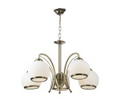 Leuchtstarker Kronleuchter (5-flammig, Jugendstil, Weiß, Messing, Kugelform, Metallverzierungen) Messingleuchte Jugendstilleuchte Innenlampe Hängeleuchte Pendelleuchte Lüster