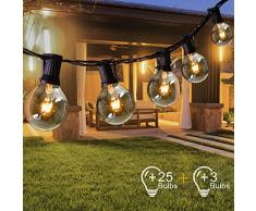 Opard Lichterkette Außen Lichterkette Glühbirnen G40 7.5M 28er Glühbirnen Lichterkette Außen Warmweiß Garten Lichterketten Außen Innenbeleuchtung Deko Licht mit Stecker für Garten, Hochzeit, Zimmer