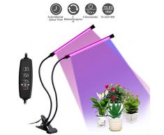 LEBANDWIT Pflanzenlampe LED Pflanzenlicht Vollspektrum mit 3 Timer Funktion 3H/9H/12H, 9 Dimmbare Helligkeiten, 18W 72LED Einstellbar Doppelkopf UV Wachstumslampe für Bonsai Pflanzen (2 Lampenköpfe)